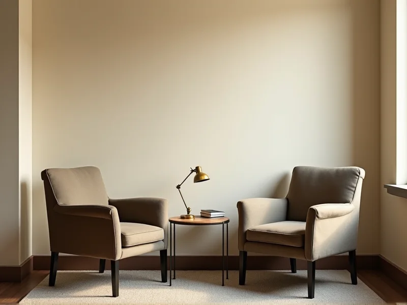 A quiet consultation room with two chairs at a writing table
